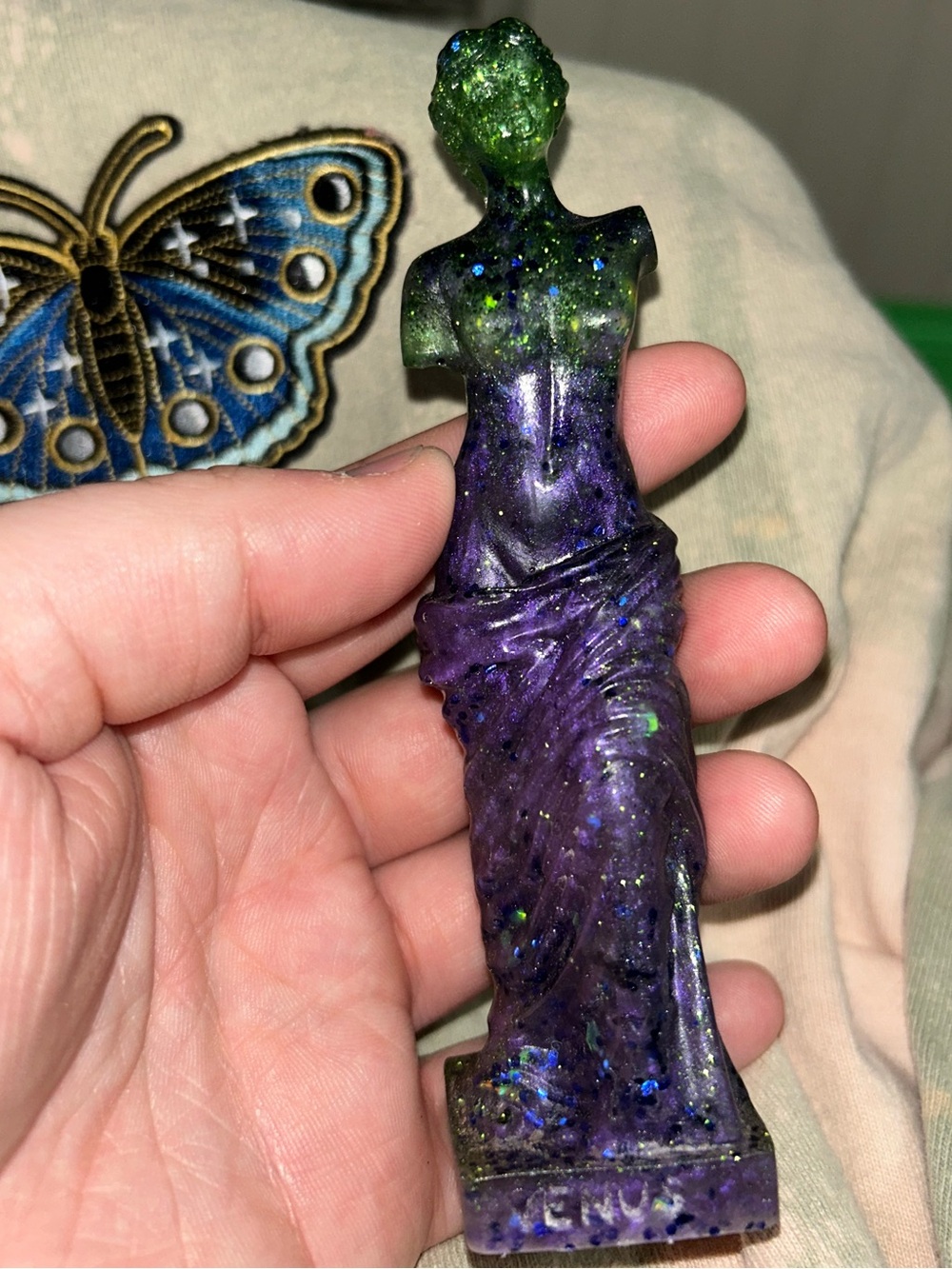 Purple and Green Shiny Handmade Resin Venus De Milo Statue Figurine Decor
